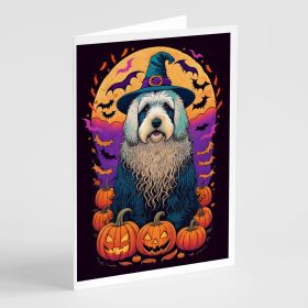 Old English Sheepdog Witchy Halloween Greeting Cards Pack of 8 Blank Cards with Envelopes Whimsical A7 Size 5x7 Blank Note Cards