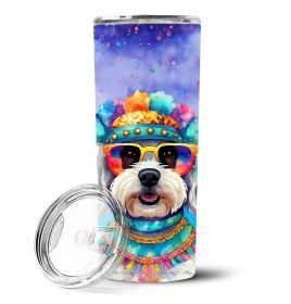 Bichon Frise Hippie Dawg Stainless Steel Skinny Tumbler Vacuum Double Walled Reusable Insulated Tumbler Travel Cup for Coffee Cocktails Gift with Lid
