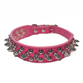 Spiked Studded Leather Dog Collar Rivets Pet Small Large Cat Pit Bull Adjustable (Color: Rose Sparkle, size: XS)