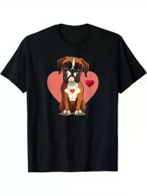 Men's Boxer Dog Valentine's Day Heart T-Shirt - Soft Cotton, Casual Fit, Round Neck, Short Sleeve, Black with Fun Graphic Design (Color: Black, size: M)